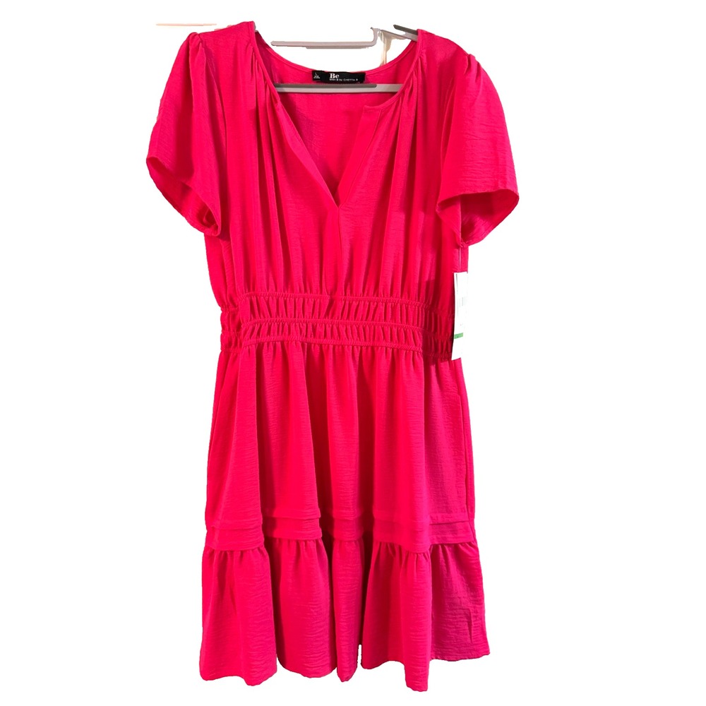 Be by Cheta B Women's Large Pink Short Sleeve Fit and Flare Dress